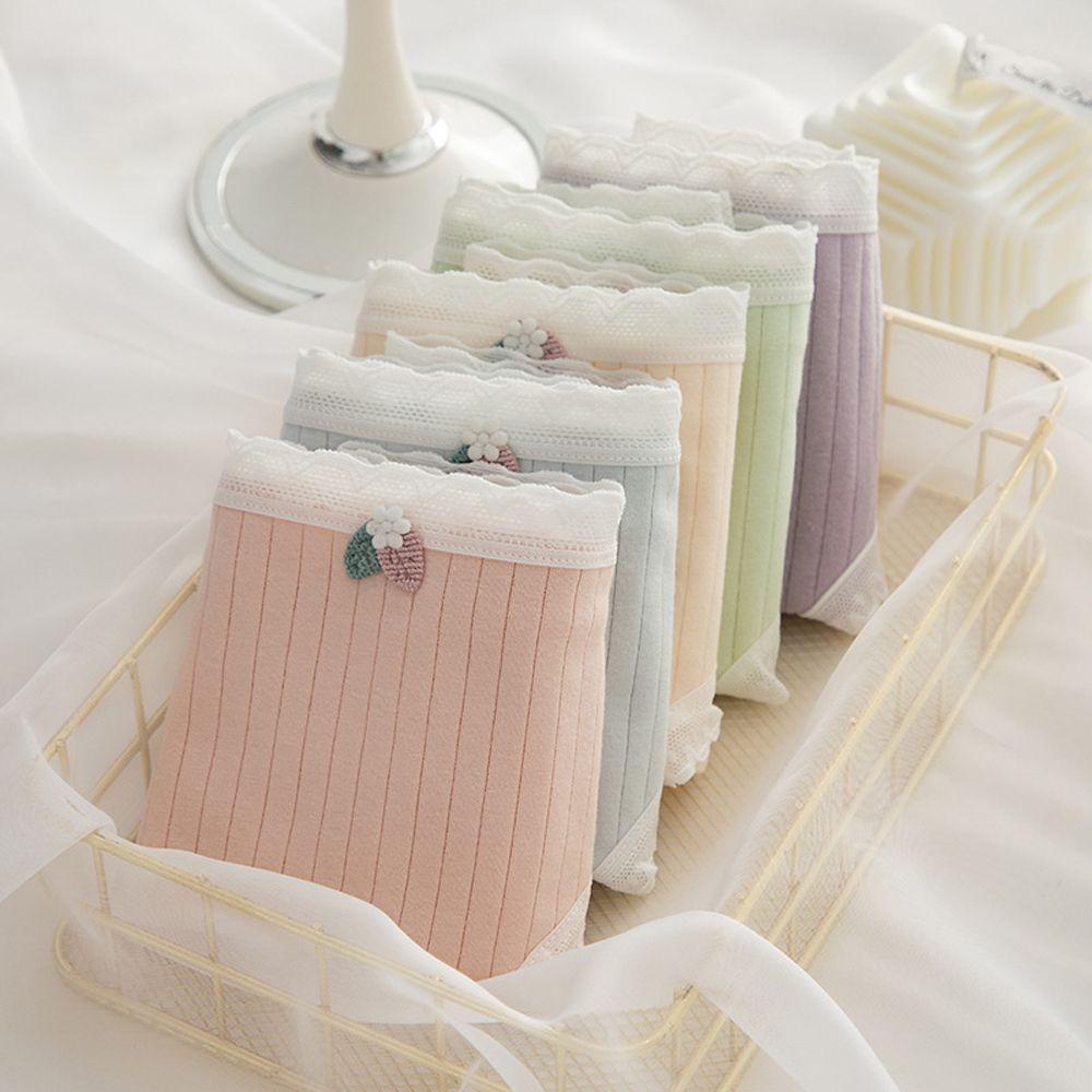 Set 2 Quần Lót Cotton Phối Ren Hoa Lưng Vừa Màu Trơn Ngọt Ngào|Quần Lót Màu