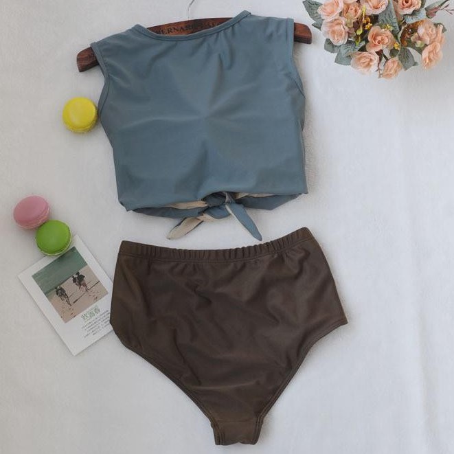 Bộ bơi 2 mảnh - bikini đi biển sẵn hàng áo ba lỗ croptop + quần cạp cao | BigBuy360 - bigbuy360.vn