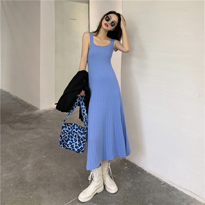 【Ready Stock】 Mikiko Women's Fashion ~ 2021 New version of Korea Temperament Collar Slim Thin Knitting Dress Vest Dress Female Dress Dress Female Dress Female Long Dress Skirt Sexy Retro Leopard Skirt Mini Korean Maxi Fashion Skirt