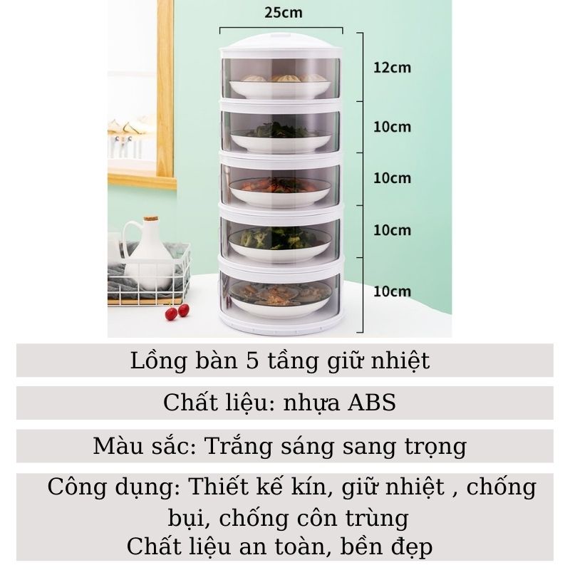 Lồng bàn 5 tầng giữ nhiệt Hộp đựng thức ăn tiện lợi chống bụi nhựa cao cấp