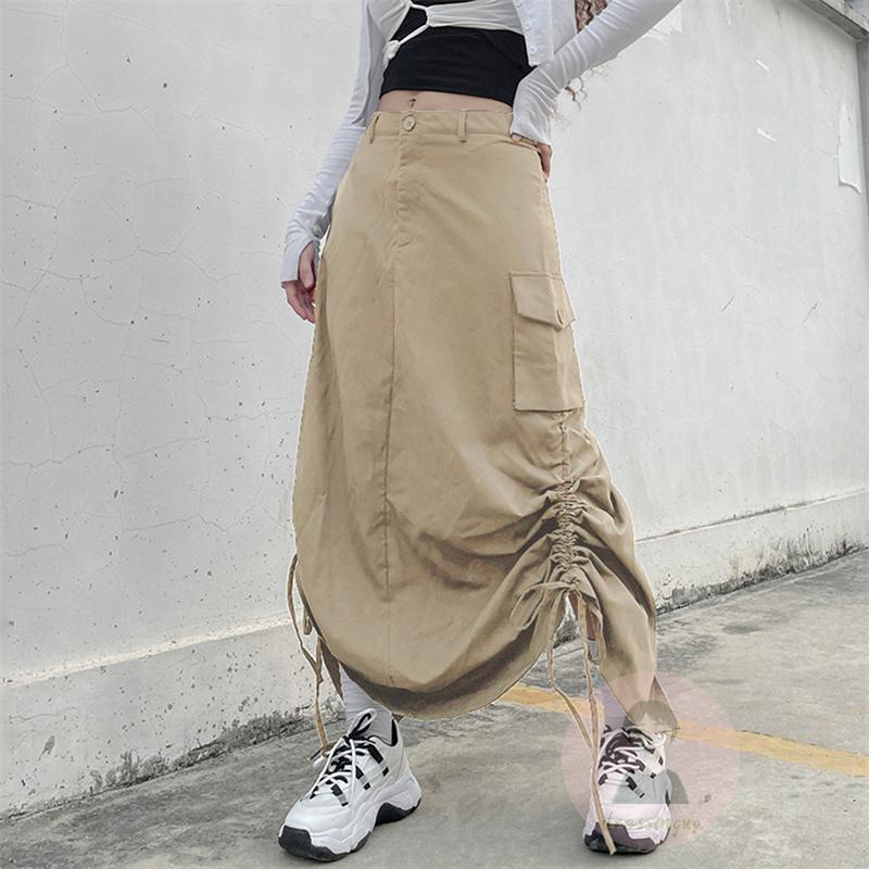 Chân Váy Dài Dáng Rộng Màu Sắc Đơn Giản Phối Dây Rút Tùy Chỉnh Thời Trang Cho Nữ