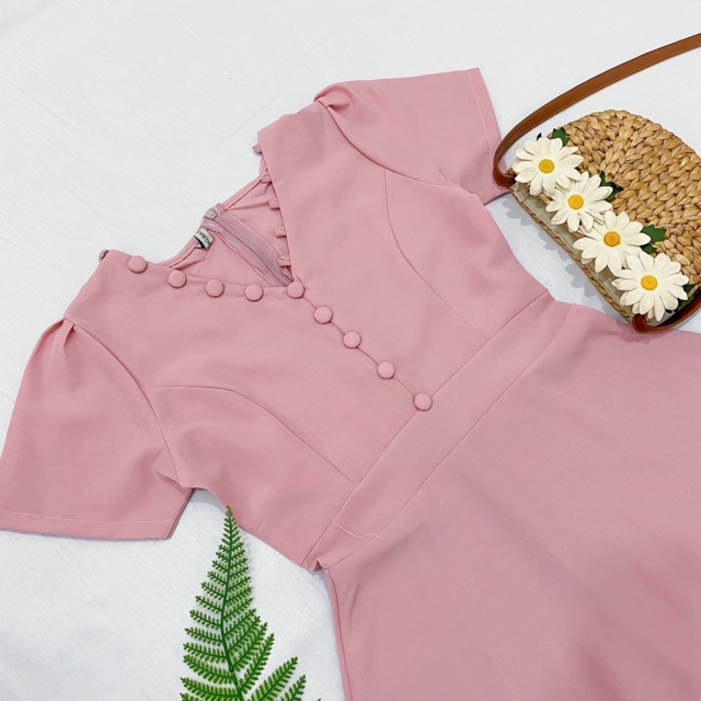 [Mã SKAMA06 giảm 8% tối đa 50K đơn 250K] Đầm cổ V NÚT BỌC 4 màu (kèm hình thật) | BigBuy360 - bigbuy360.vn