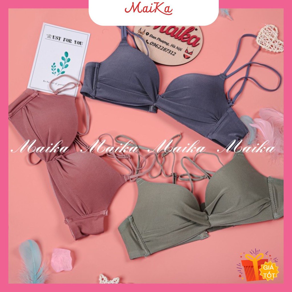 Bộ đồ lót NÂNG NGỰC MAIKA set đồ lót nhún nơ thông hơi không gọng nâng ngực siêu quyến rũ