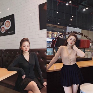 Áo cardigan viền ren