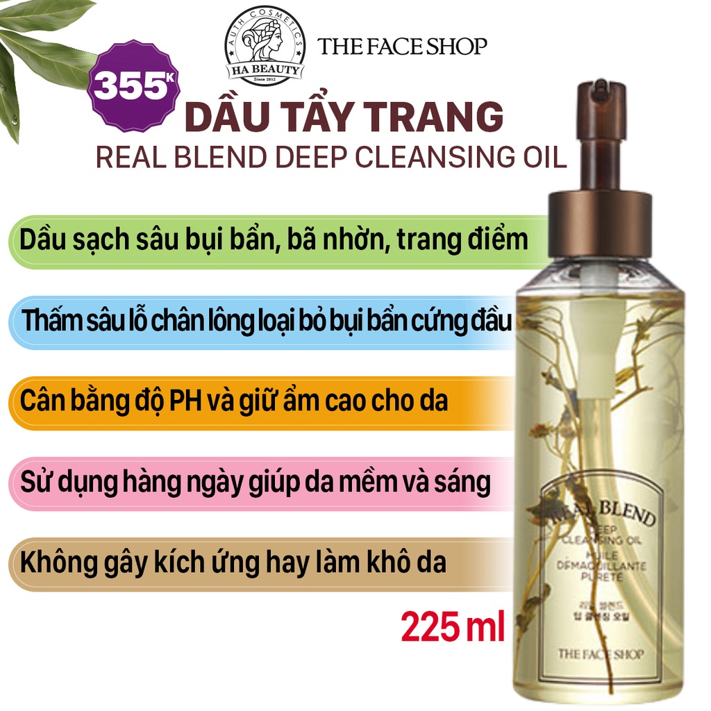 Dầu tẩy trang tăng cường làm sạch dưỡng ẩm sạch sâu dịu nhẹ The Face Shop Real Blend Deep Cleansing Oil 225ml