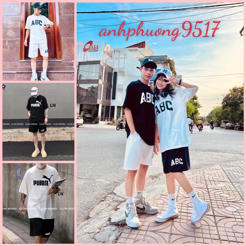 Đồ bộ hoạt hình form rộng ABC, Pu Ma+QUẦN Short♥️ Freesize dành cho nam nữSét trang phục thể thao Unisex,mặc nhà rẻ