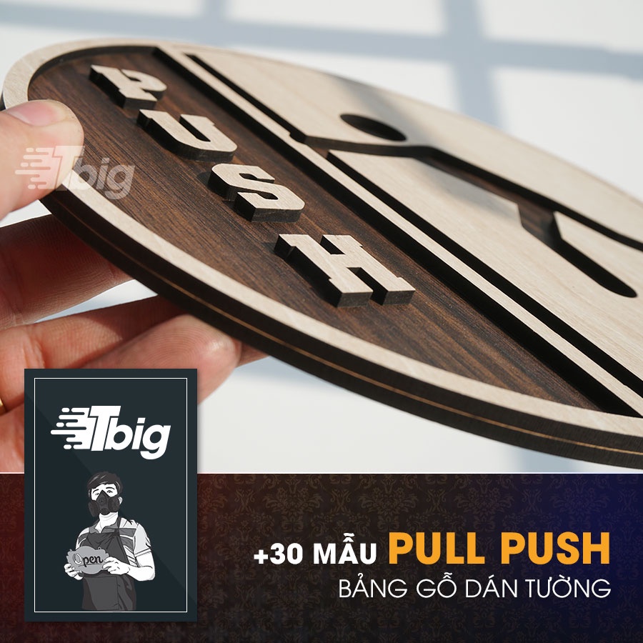 [Giá Xưởng] Bảng gỗ dán cửa Pull-Push Kéo-Đẩy chỉ hướng trái phải khắc laser 2 lớp trang trí decor cực đẹp