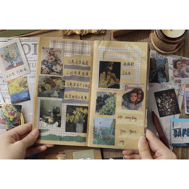 KimiTape Quyển 50 tờ giấy nền vintage trang trí Nhật ký, Bullet Journal