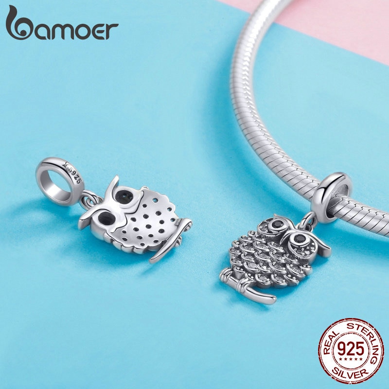 Hạt Charm BAMOER SCC949 Bằng Bạc 925 Hình Cú Mèo Dễ Thương