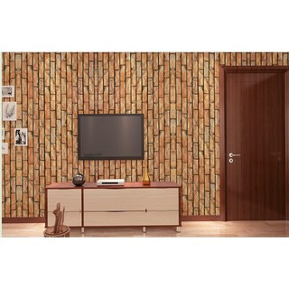 Decal giấy dán tường đá dọc nâu