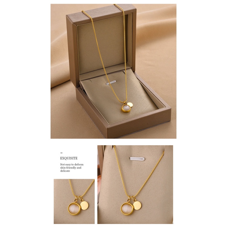 Vòng cổ Mặt Tròn Bằng Thép Titan Đính Đá Opal Thời Trang Cho Nữ