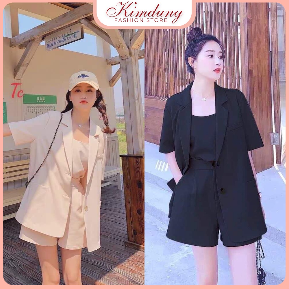 Sét bộ áo vest nữ blazer ngắn tay - Áo Vest Blazer cộc tay form dài giấu quần sang chảnh , kiểu dáng Hàn Quốc | BigBuy360 - bigbuy360.vn