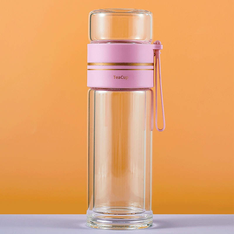 Bình giữ nhiệt thủy tinh 2 lớp chắc chắn, bình thủy tinh pha trà dung tích 450ml