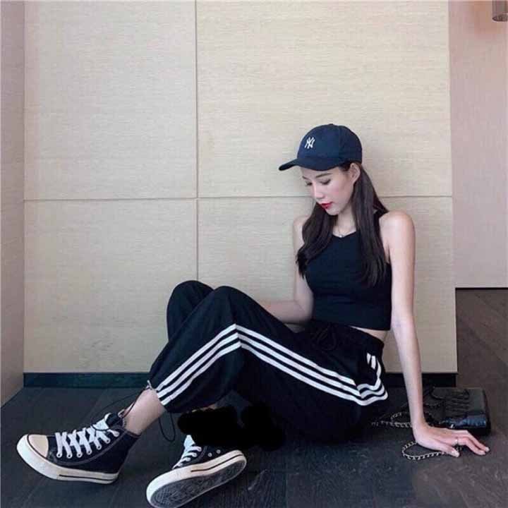 Quần Jogger Nữ Nam 3 Sọc Form Ống Rộng Thể Thao Thiết Kế 2 Dáng Trong 1 dùng tập gym nhảy M01