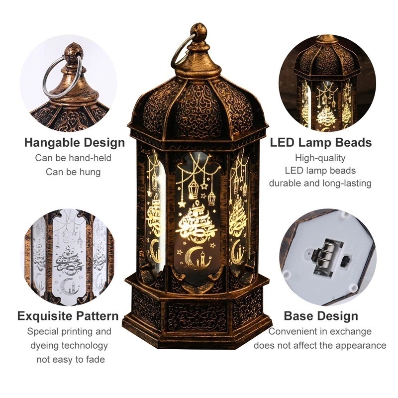 Đèn Ngủ LED Hình Lục Giác Chạy Pin Kiểu Ramadan Cổ Điển Trang Trí Nội Thất DIY