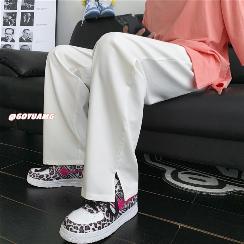 Quần dài ống rộng dáng suông xẻ tà phong cách đường phố Hàn Quốc thời trang xuân thu thường ngày cho nam