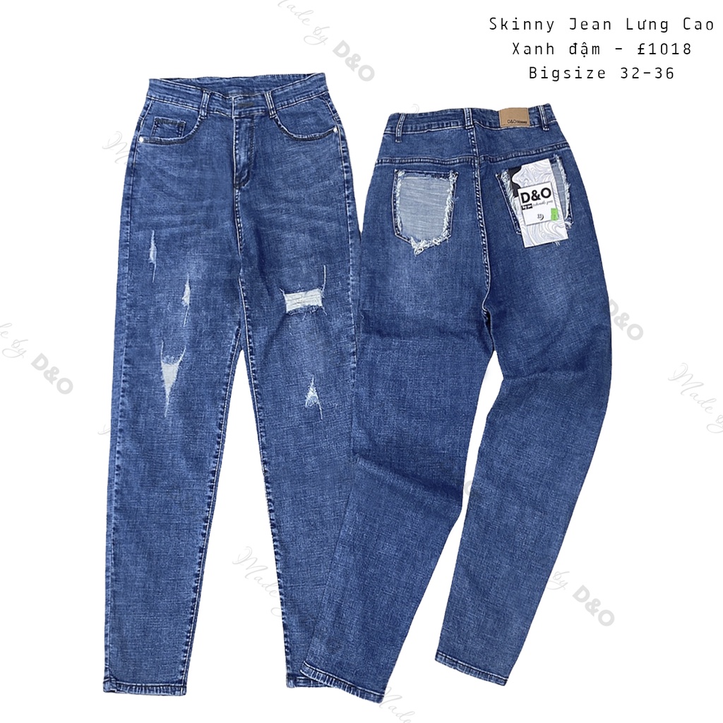 Quần Dài Jeans Bigsize, Xanh Đậm Rách Thời Trang 1018, Lưng Siêu Cao, Co Giãn Mạnh [ Size 32-36]