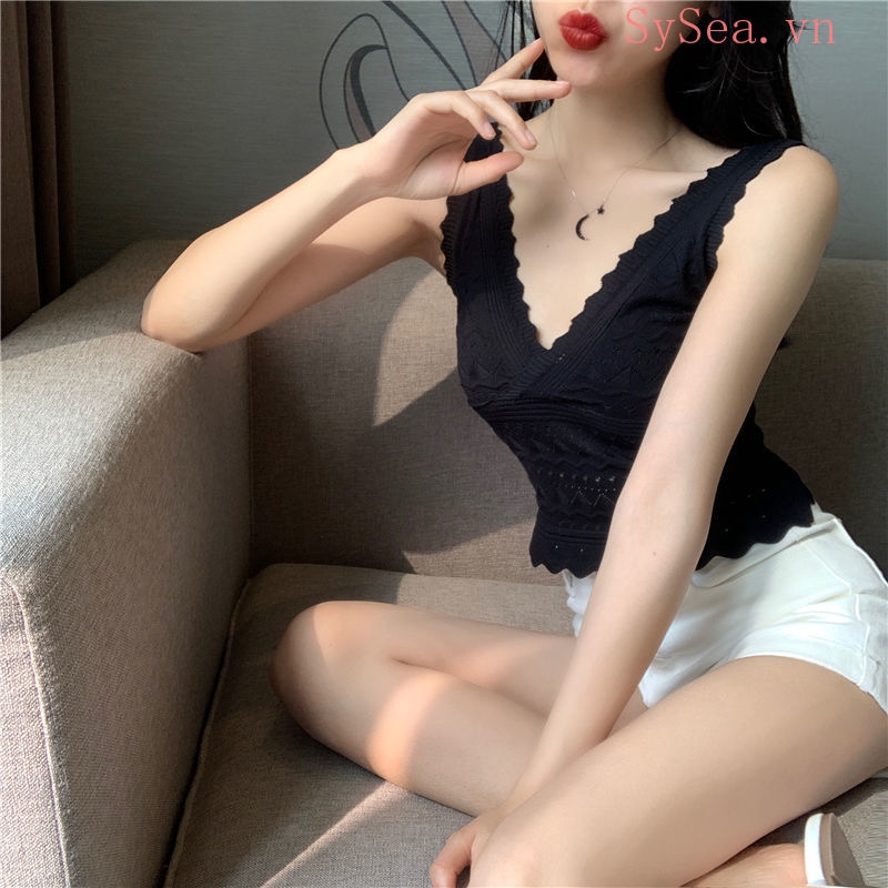 Áo hai dây dệt kim kiểu dáng quyến rũ cho nữ