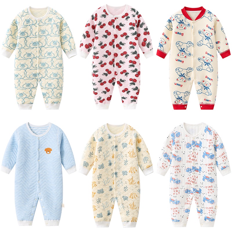 Áo liền quần tay dài chất vải cotton dễ thương thời trang thu đông cho bé từ 0-24 tháng tuổi