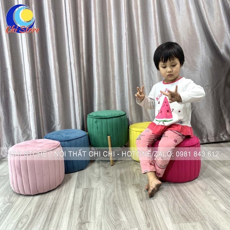 Ghế Đôn Tròn Cách Điệu Chân Vàng, Đôn Sofa Tròn Đẹp Phòng Khách, Decor Nhà Cửa