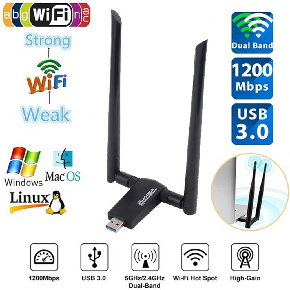 Card mạng không dây Thẻ mạng không dây USB 1200M Bộ thu WiFi Bộ thu không dây băng tần kép 5.8G / 2.4G cho PC | BigBuy360 - bigbuy360.vn