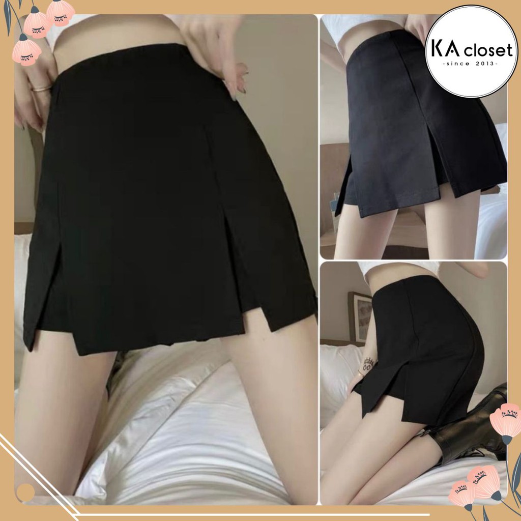 🆕 Chân váy xẻ kèm quần KA Closet kiểu dáng cách điệu dễ phối đồ, size M, L, chất umi mềm mịn, có quần trong