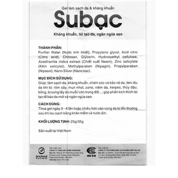 Gel Làm Sạch Da Subạc - Giúp Tái Tạo Tế Bào Da & Làm Mờ Sẹo Tuýp 25gr