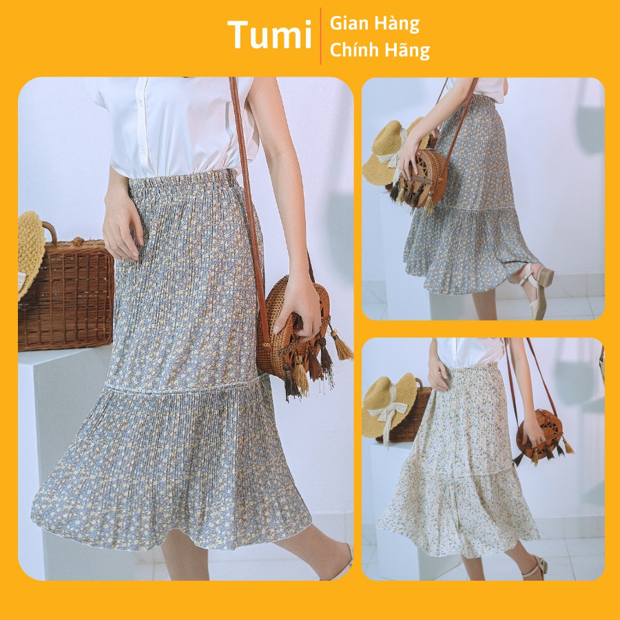 Chân váy hoa nhí dáng dài vintage xếp li 2 tầng nhiều màu hàng cao cấp | BigBuy360 - bigbuy360.vn