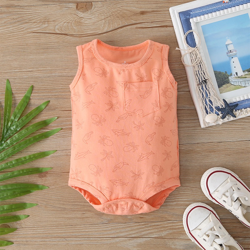 Combo bộ đồ bé trai 6-24 tháng Cotton không tay áo ba lỗ bodysuit liền thân quần đùi set mùa hè thời trang cho bé trẻ em sơ sinh