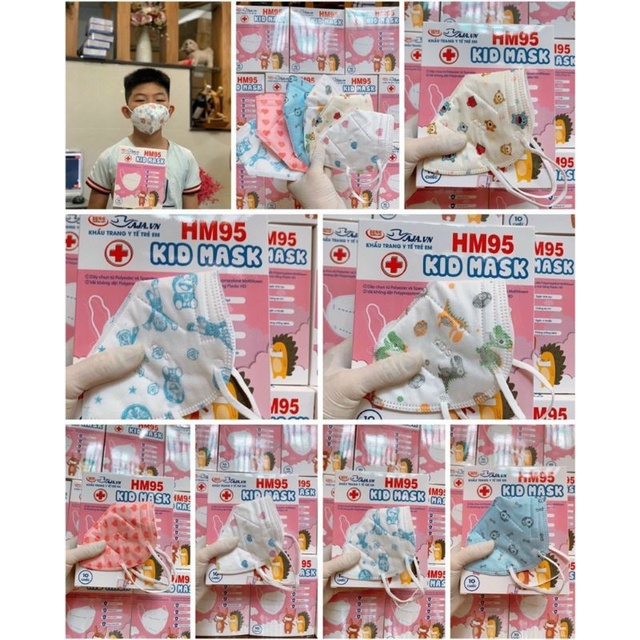 Khẩu Trang Y Tế Trẻ Em N95 (10 Cái/Hộp) HM95  Mẫu Cho Bé Trai, Bé Gái Từ 2-10 Tuổi, Khẩu Trang Hoạ Tiết Ngỗ Nghĩnh