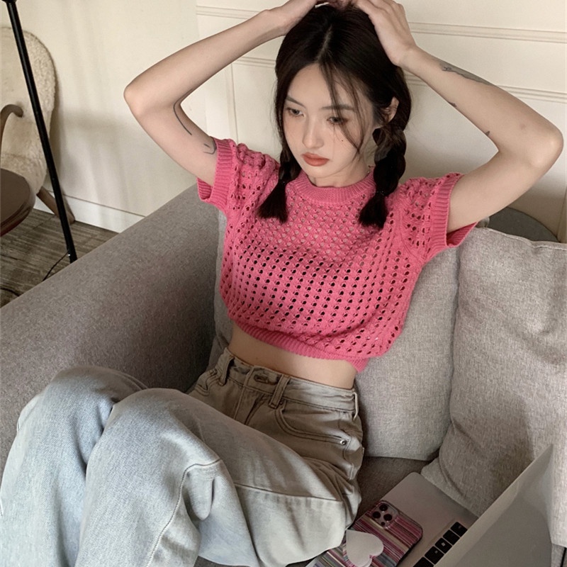 Áo Sweater Dệt Kim Dáng Rộng Thời Trang Mùa Hè Hàn Quốc Cho Nữ