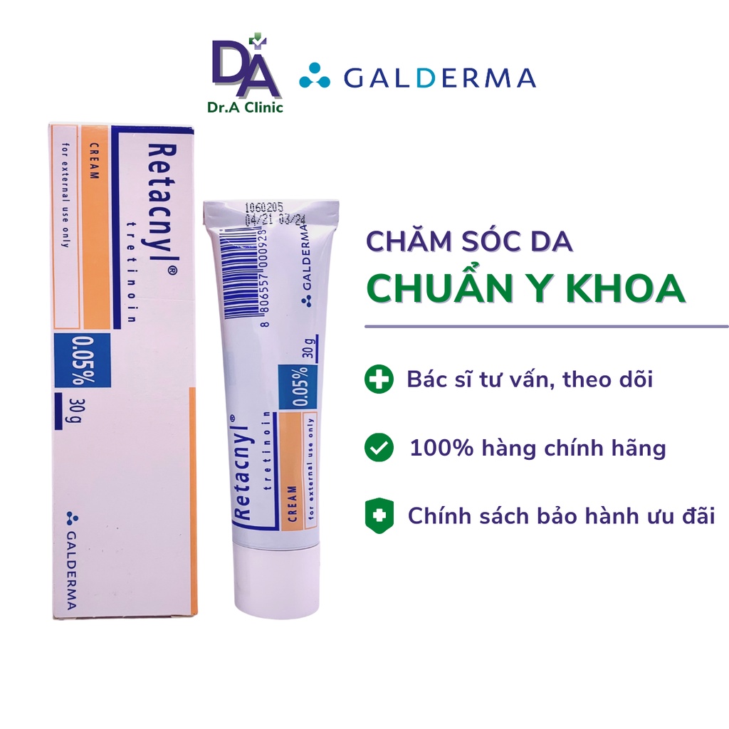 Retacnyl Tretinoin 0.05 Cream Galderma dạng kem cho da mụn ẩn mụn đầu đen và chống lão hóa - Dr.A Clinic