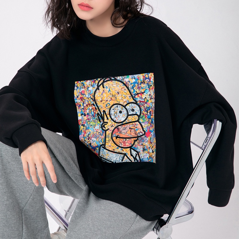 Áo sweater ZHELIHANGFEI cổ tròn in họa tiết hoạt hình dễ phối đồ