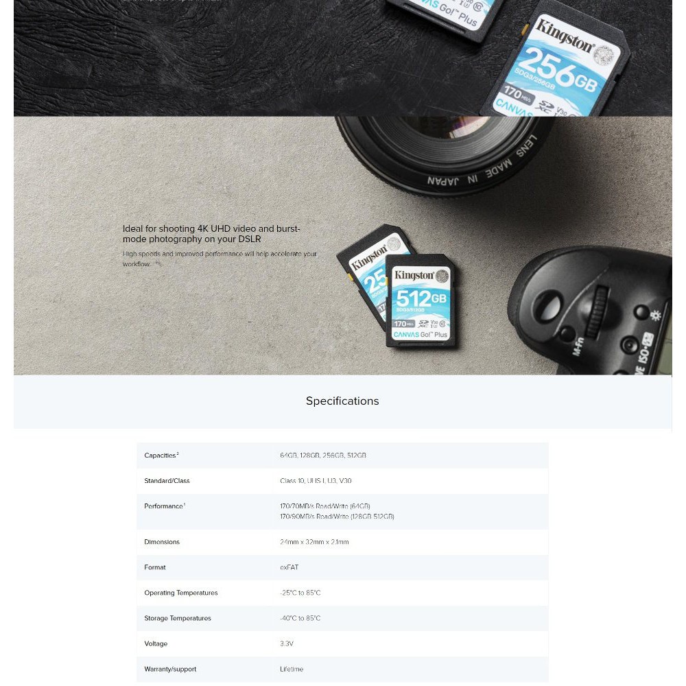Thẻ Nhớ KINGSTON SDG3 CANVAS GO PLUS CLASS 10 64GB  / 128GB  / 256GB  / 512GB