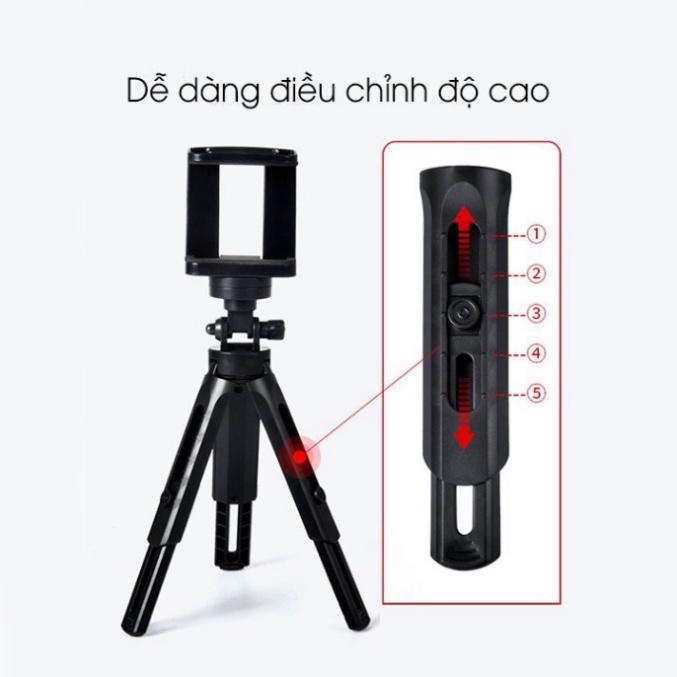 Tripod Kiêm Chân Đế Chụp Ảnh Xoay 360° Đỡ Điện Thoại, Máy Ảnh, Có Thể Kéo Dài Phần Chân Tripod Gd368