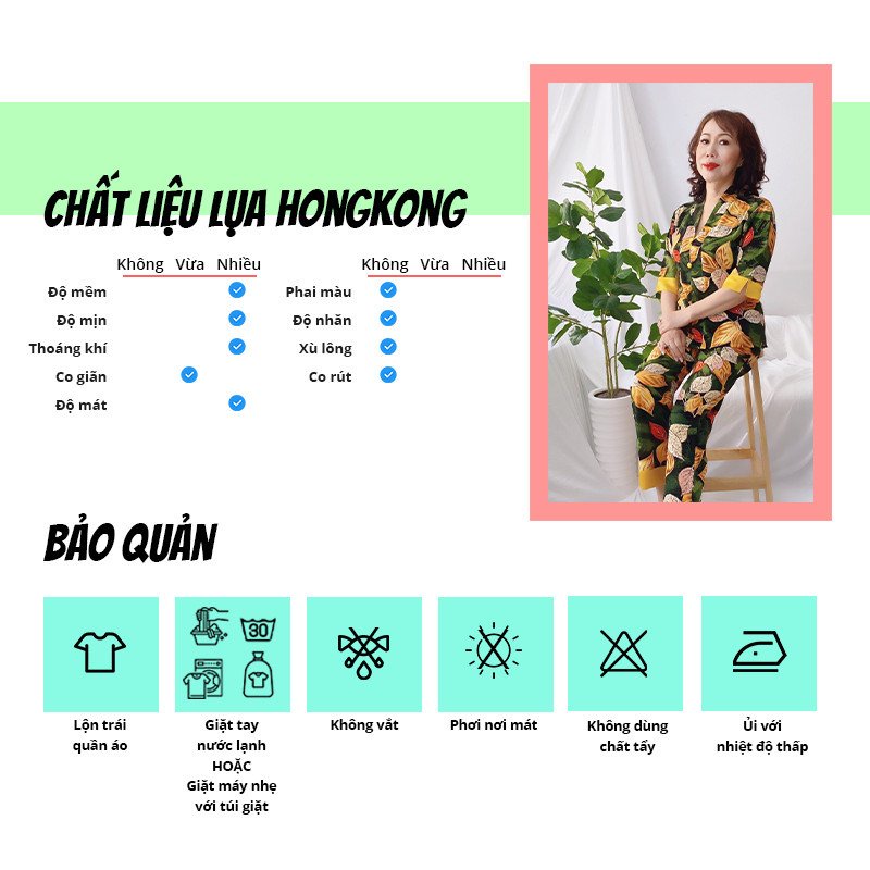 Đồ bộ trung niên SBORG bộ pijama lụa hongkong cổ chui tay lửng cao cấp mềm mát phối quần dài bigsize 50-85kg quà tặng mẹ