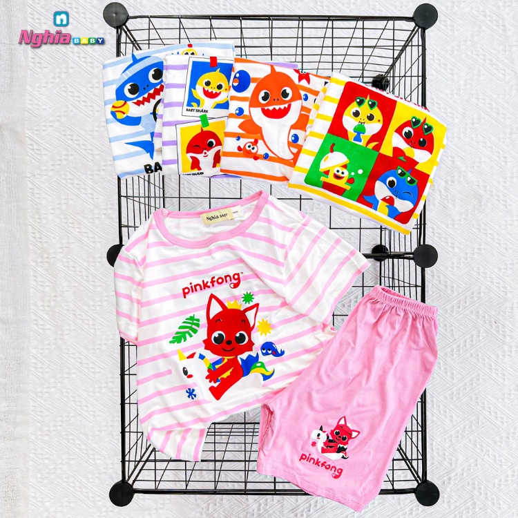 Bộ ngắn tay thun thời trang trẻ em, đồ bộ NGHĨA BABY hình mặt gấu tay ngắn dành cho bé trai bé gái 15-21kg
