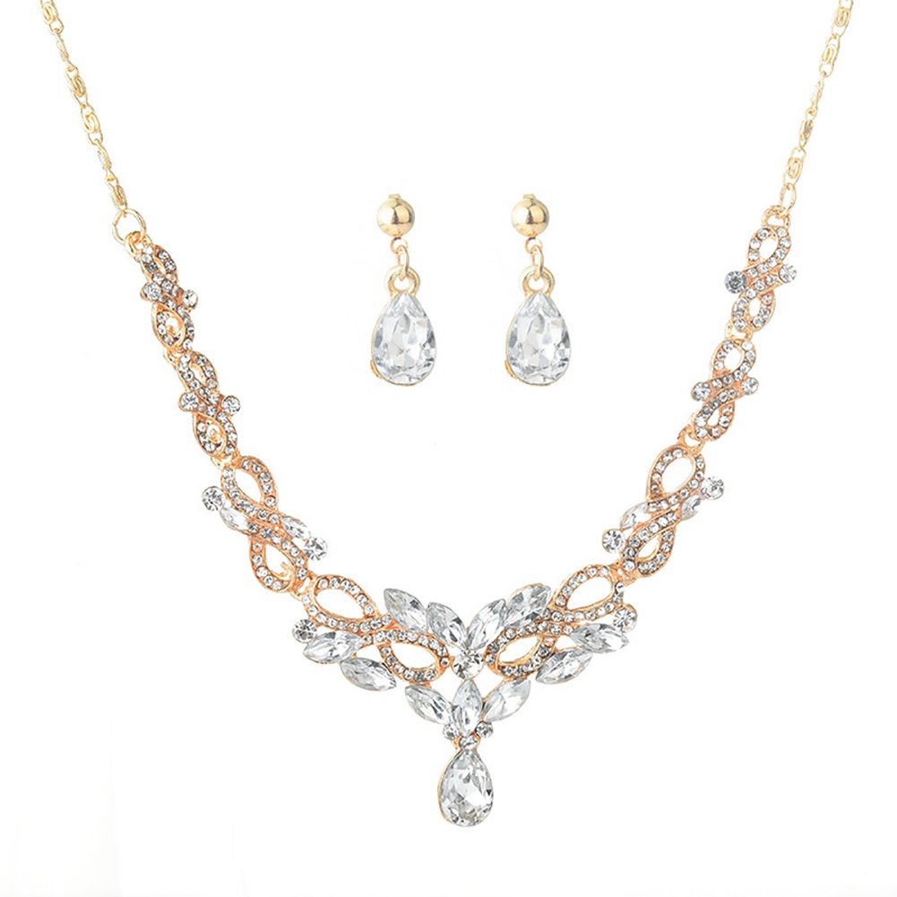 Bộ dây chuyền và đôi bông tai đính đá thời trang cho nữ