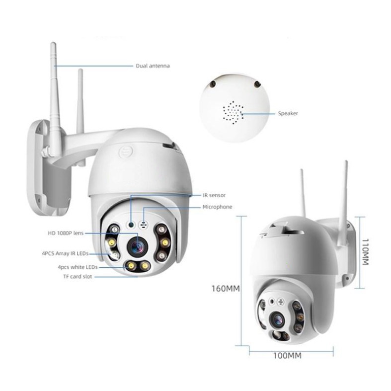 Camera PTZ360 giám sát an ninh ngày/đêm siêu nét, xoay 360 độ, báo động tự động chống trộm từ xa - Full HD 1080p