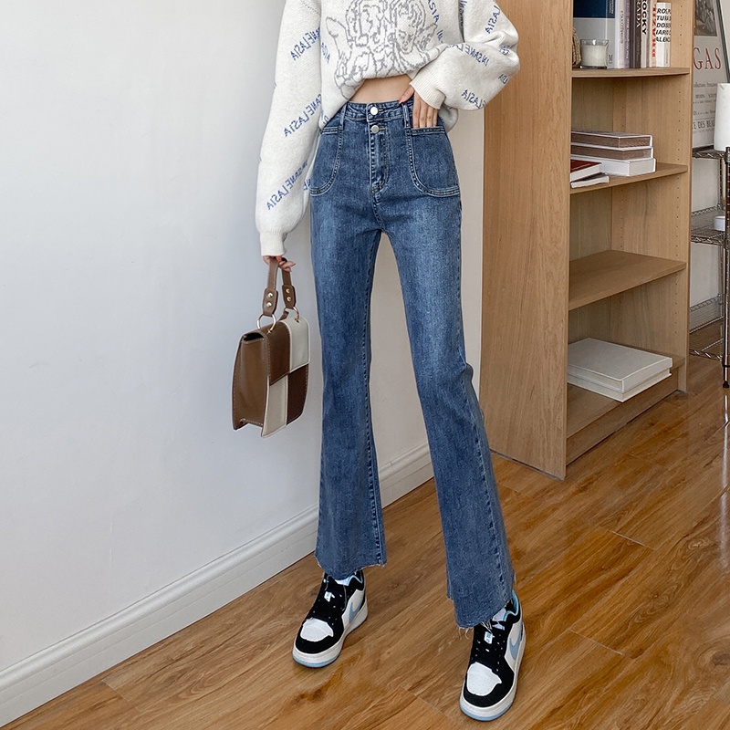 Quần Jeans Dài Lưng Cao Ống Đứng Thời Trang Hàn Quốc Cho Nữ