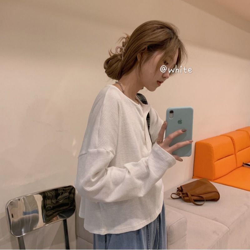 Áo Thun Tay Dài Dáng Rộng Phong Cách Hàn Quốc Cho Nữ