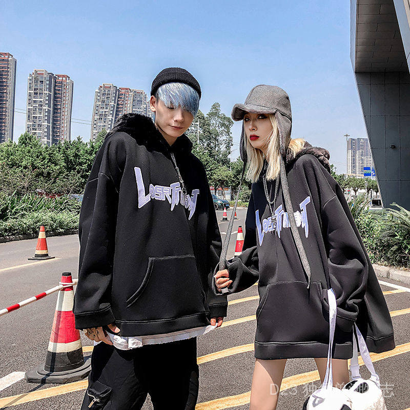 Áo hoodie dáng rộng họa tiết tai thỏ thời trang thu đông dành cho cặp đôi