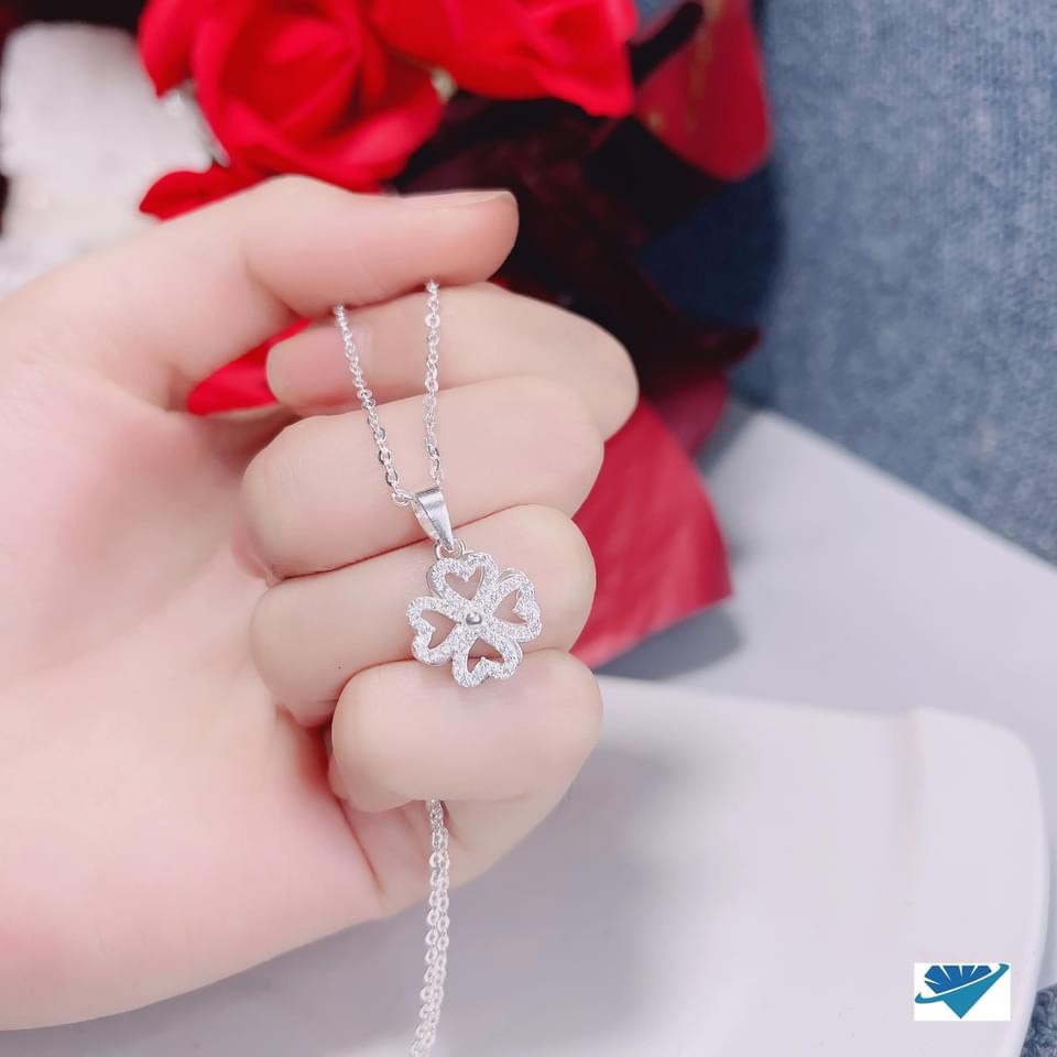 Bộ trang sức nữ mặt cỏ bốn lá đính đá chuẩn bạc ta sáng đẹp - Kho sỉ bạc Nhất Linh