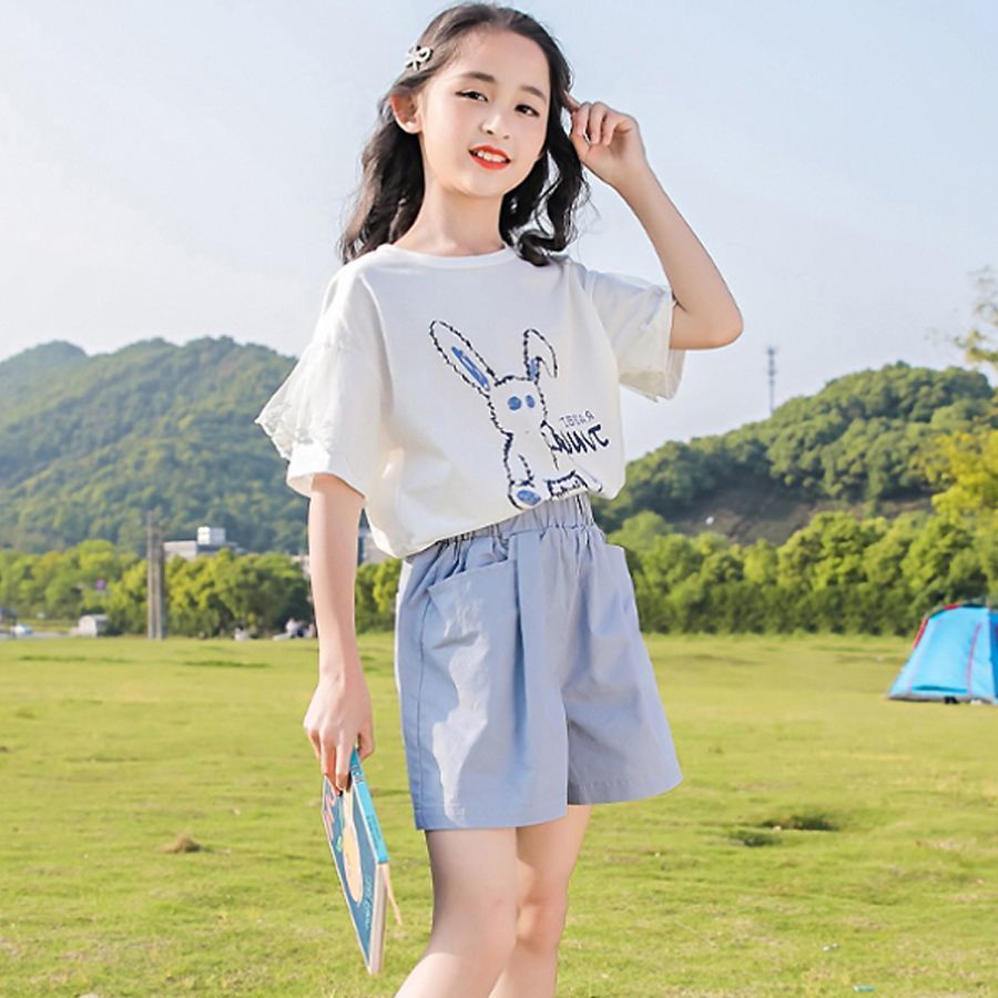 Set Đồ Mùa Hè 2 Món Gồm Áo Thun Cotton Tay Ngắn + Quần Short Dáng Rộng Cho Bé Gái Từ 3 Đến 4 Đến 6 Đến 7 Đến 8 Đến 9 Đến 10-11 Tuổi