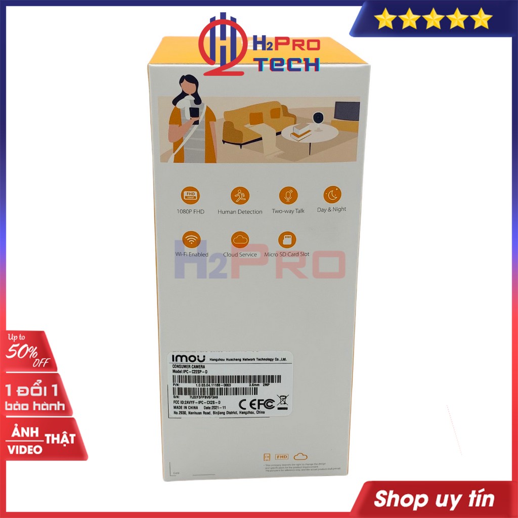 Camera Wifi Trong Nhà, Camera Giám Sát Imou Cue 2E-D 1080P - Hình Ảnh Rõ Đẹp Và Sắc Nét, Nhỏ Gọn- H2Pro Tech