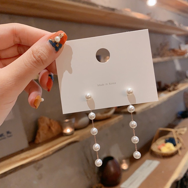 Khuyên Tai Chuỗi Dài Đính Ngọc Trai Nhân Tạo Thanh Lịch Cho Cô Dâu