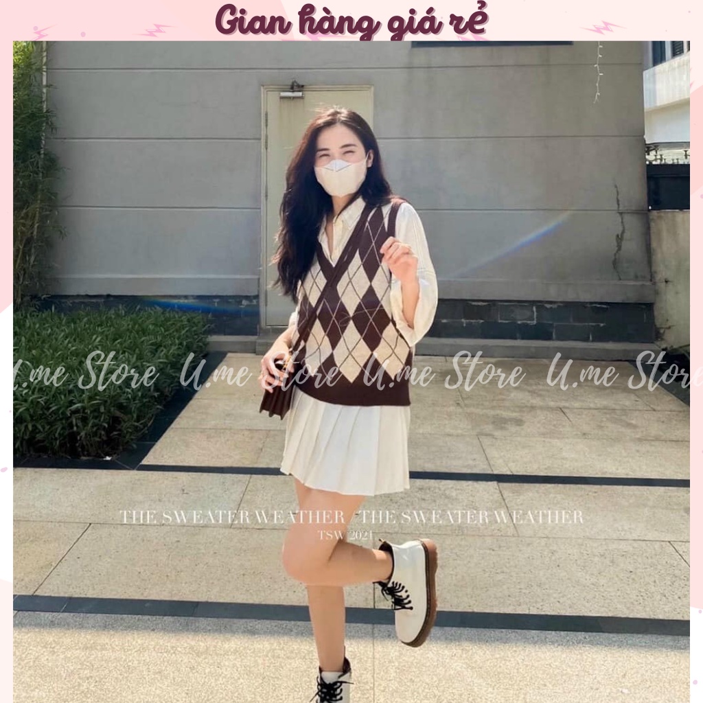 [Video] Áo Gile nữ Len Ulzzang Cổ V Kẻ Ô Quả Trám Phong Cách Hàn Quốc Áo gile len trám dày dặn 2 màu (nâu đỏ, đen) | BigBuy360 - bigbuy360.vn
