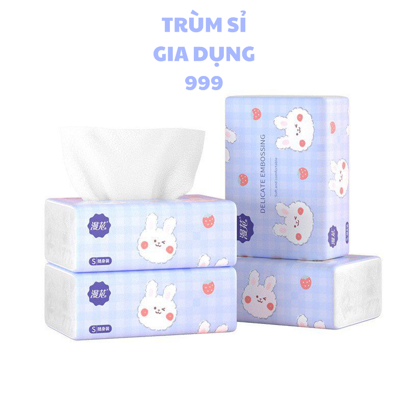 thùng 40 giấy rút hình thỏ trắng siêu dai, bịch khăn giấy rút tiện lợi nhỏ gọn dễ bỏ túi mang theo