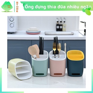 Ống nhựa đựng đũa, thìa, muỗng để nhà bếp nhiều ngăn đa năng, tiện lợi