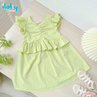 [25.6 GIẢM 40K ĐƠN 299K] Váy cho bé gái ILABY nhún ngực đan dây lưng chất liệu thô cotton thoáng mát [10IG08510222]